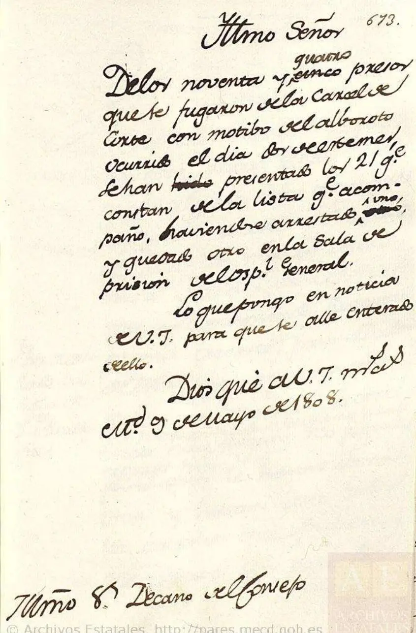 Documento del Archivo Histórico Nacional sobre los presos del 2 de mayo de 1808