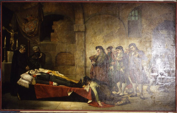 La muerte de Daoiz y Velarde 13 Los cadáveres de Daoiz y Velarde en la cripta de San Martín, de José Nin.