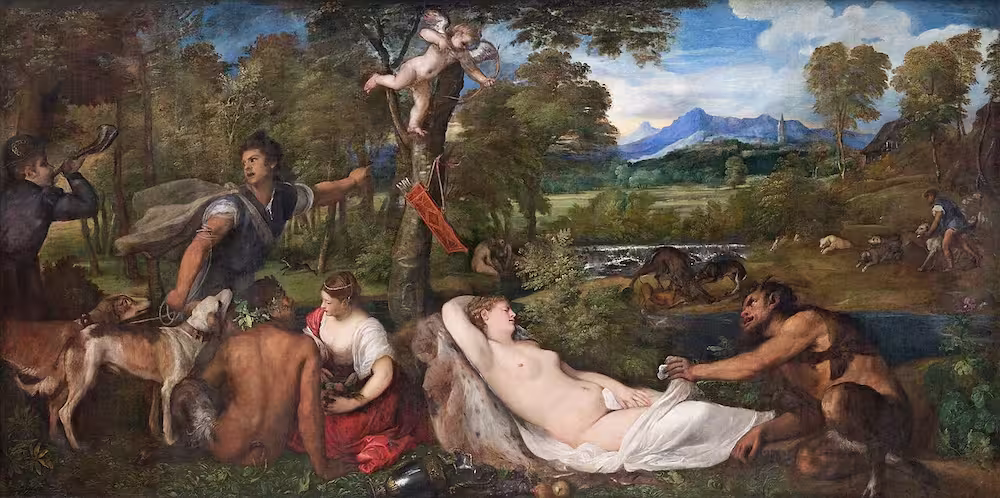 Historia del Palacio de El Pardo 3 Tiziano, Júpiter y Antíope, óleo sobre lienzo, Museo del Louvre