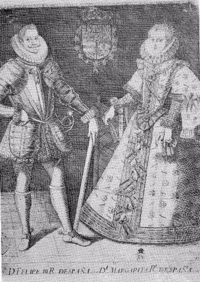 Historia de la catedral de la Almudena 2 Grabado de Felipe III y su esposa Margarita. Pedro Perret. Museo de Madrid. Fundación Universitaria Española.