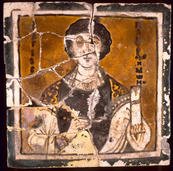 Tenth-century Byzantine ceramic tile icon depicting Saint Pantaleon as a physician-saint, held at the State Historical Museum, Moscow