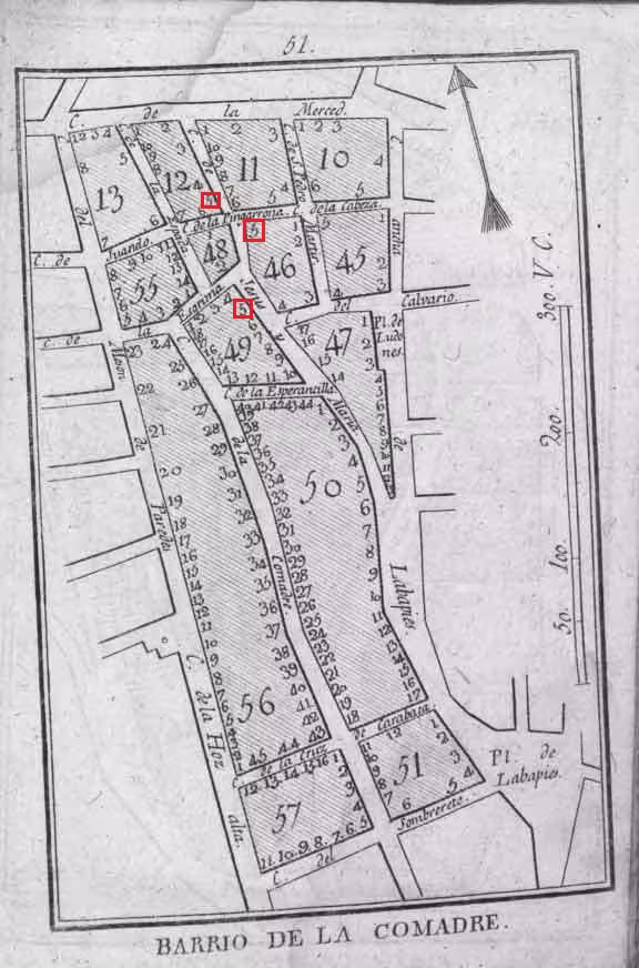 Calle Jesús y María. Plano Fausto Martínez de la Torre, 1800