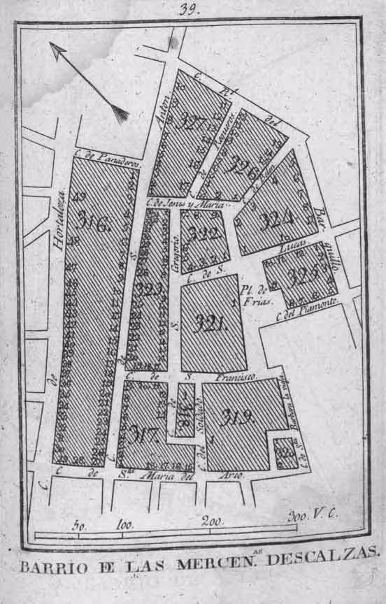 Calle Jesús y María, actual calle Belén. Plano Fausto Martínez de la Torre, 1800